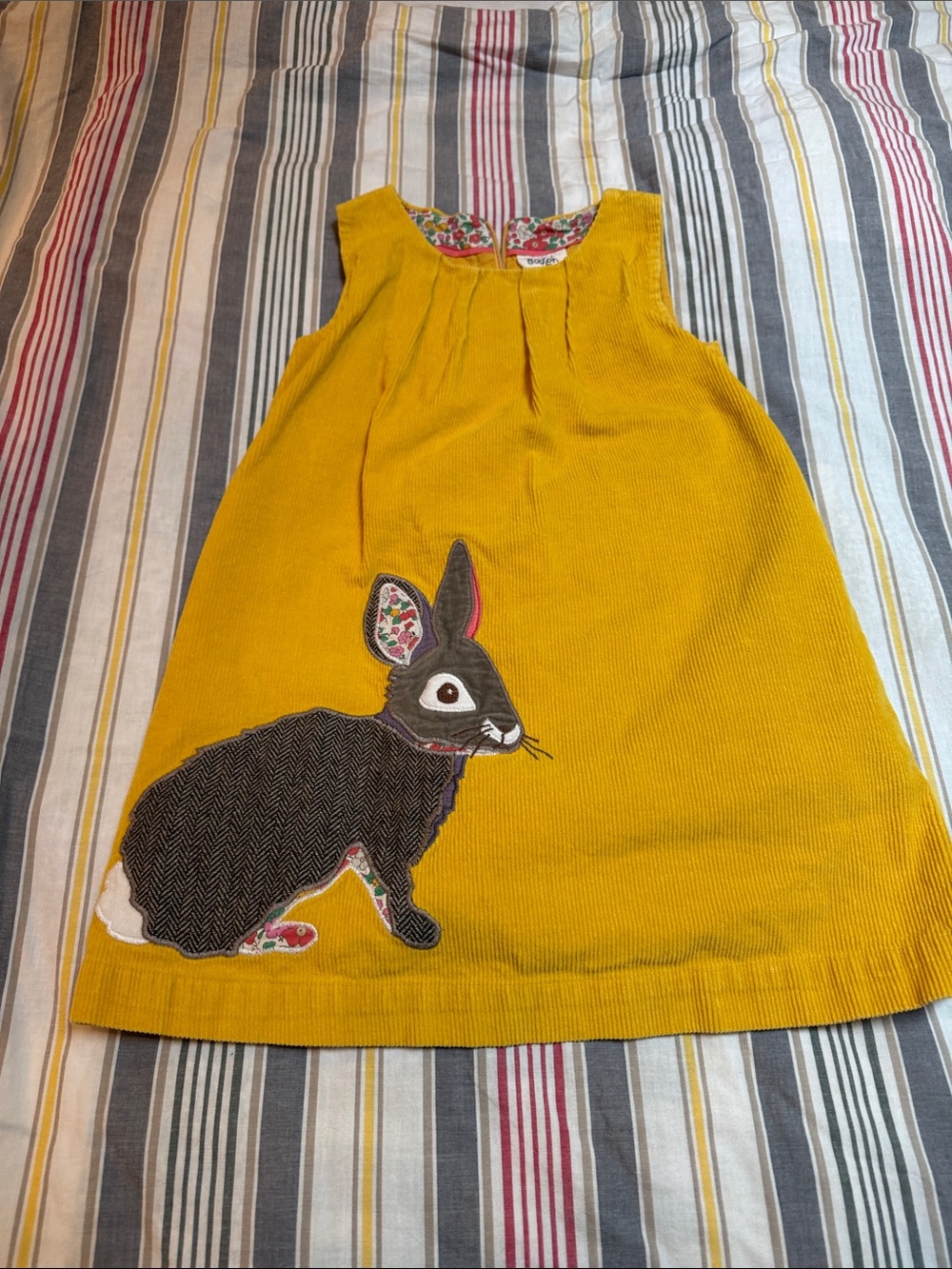 Boden Mustard Yellow Corduroy Bunny Appliqué Dress 5-6